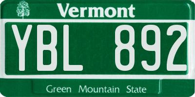 VT license plate YBL892