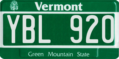 VT license plate YBL920