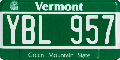 VT license plate YBL957
