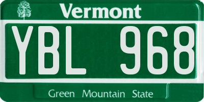 VT license plate YBL968