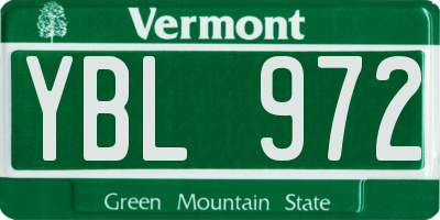 VT license plate YBL972
