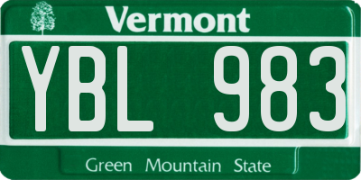 VT license plate YBL983