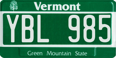 VT license plate YBL985