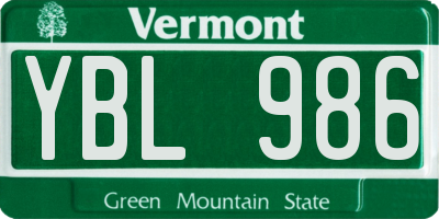 VT license plate YBL986