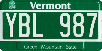 VT license plate YBL987