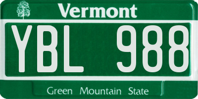 VT license plate YBL988