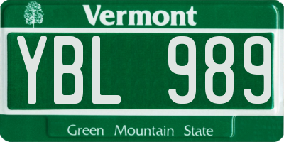 VT license plate YBL989