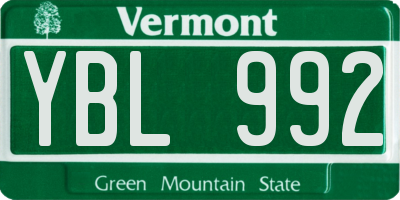 VT license plate YBL992