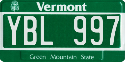 VT license plate YBL997