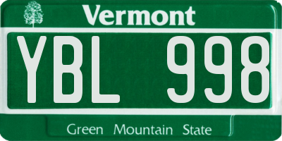 VT license plate YBL998