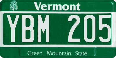 VT license plate YBM205