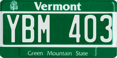 VT license plate YBM403