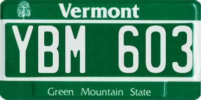 VT license plate YBM603