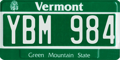 VT license plate YBM984