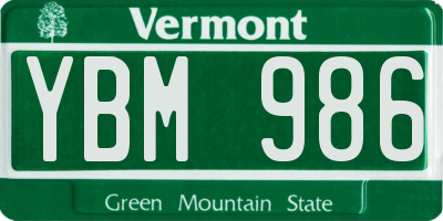 VT license plate YBM986