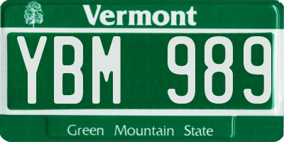 VT license plate YBM989