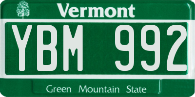 VT license plate YBM992