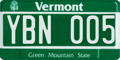 VT license plate YBN005