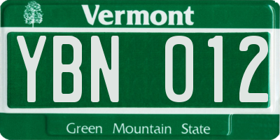 VT license plate YBN012
