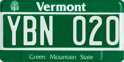 VT license plate YBN020