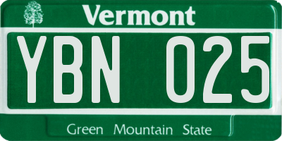 VT license plate YBN025