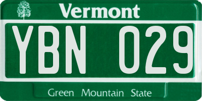 VT license plate YBN029