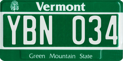 VT license plate YBN034