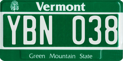 VT license plate YBN038
