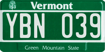 VT license plate YBN039
