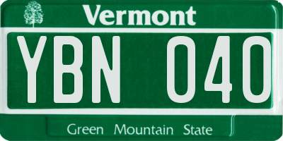 VT license plate YBN040