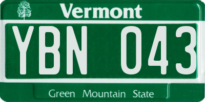 VT license plate YBN043
