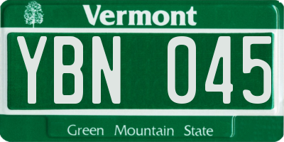 VT license plate YBN045