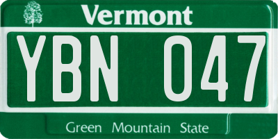VT license plate YBN047