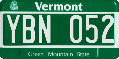 VT license plate YBN052