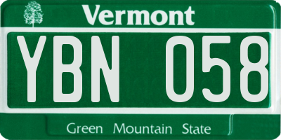 VT license plate YBN058