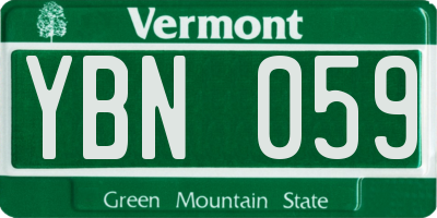 VT license plate YBN059