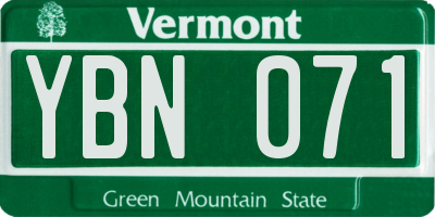 VT license plate YBN071