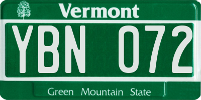 VT license plate YBN072