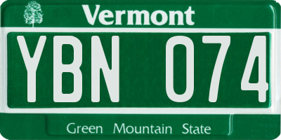 VT license plate YBN074