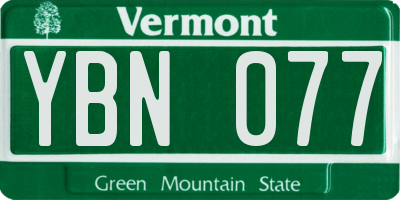 VT license plate YBN077
