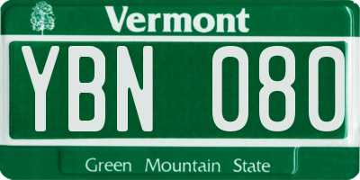 VT license plate YBN080