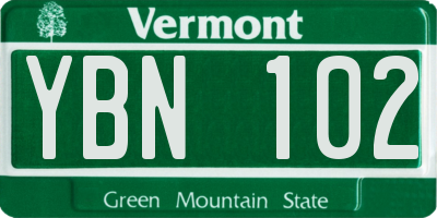 VT license plate YBN102