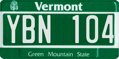 VT license plate YBN104