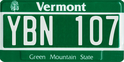 VT license plate YBN107