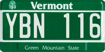 VT license plate YBN116