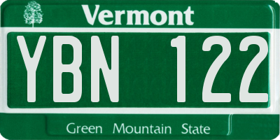 VT license plate YBN122