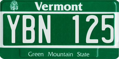 VT license plate YBN125