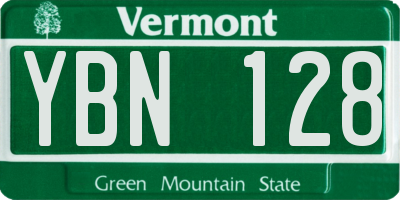 VT license plate YBN128