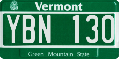 VT license plate YBN130