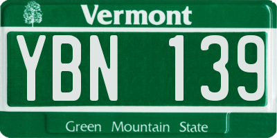 VT license plate YBN139